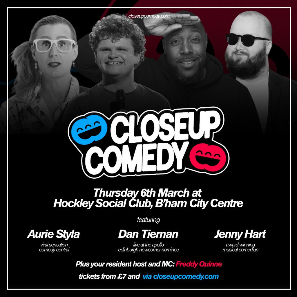 CLOSEUP COMEDY at Hockley Social Club with Aurie Styla and more. Hockley Social Club Birmingham