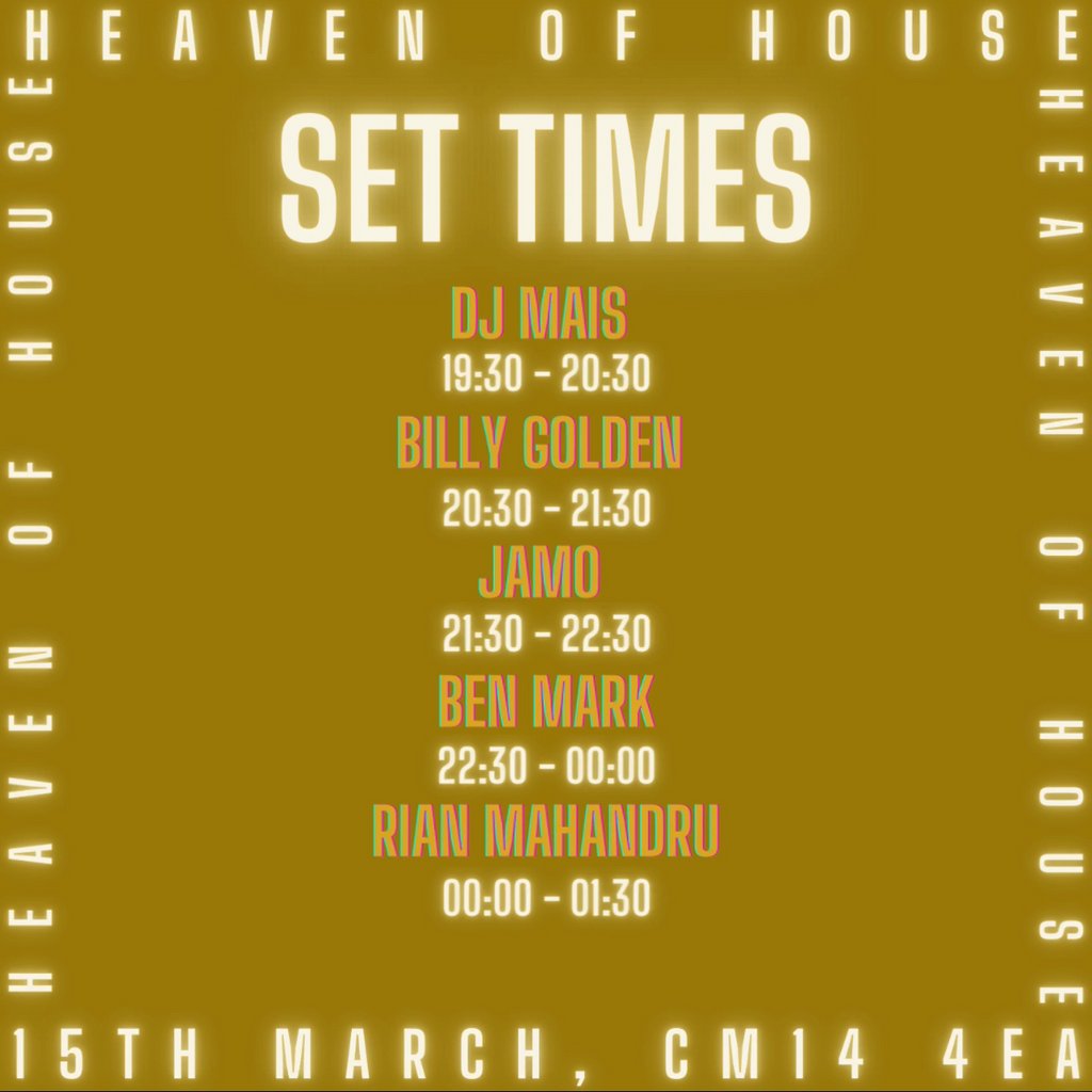 HEAVEN OF HOUSE Saturday session Rumours Brentwood Brentwood