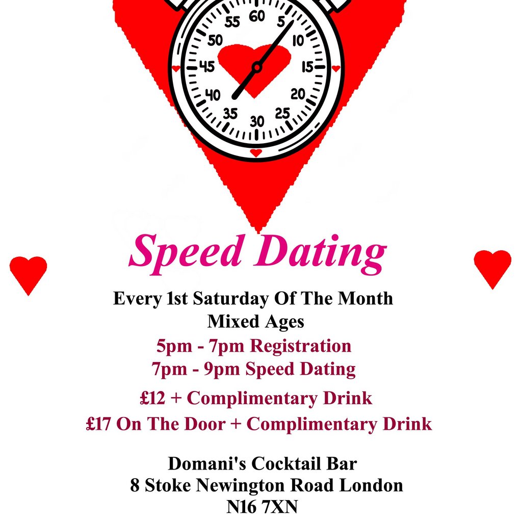 Speed Dating. Mixed Ages. Saturdays Domani's Cocktail Bar London
