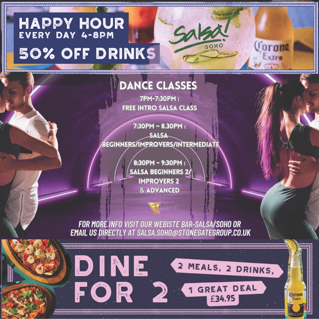 Bailando Thursdays Free Entry B4 pm. Happy Hour 4-8pm Bar Salsa Soho London
