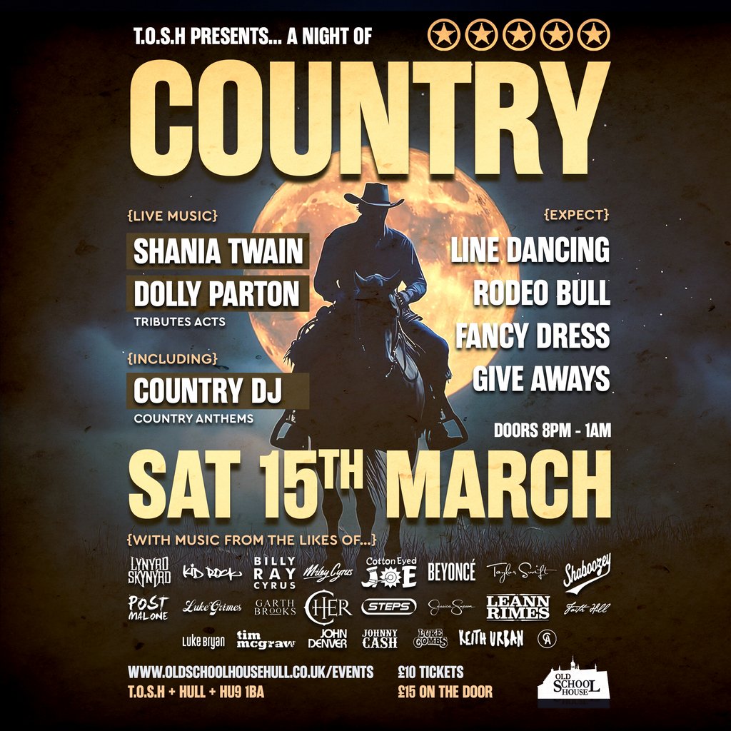 TOSH // Country Night. Shania Twain & Dolly Parton Tributes TOSH HULL