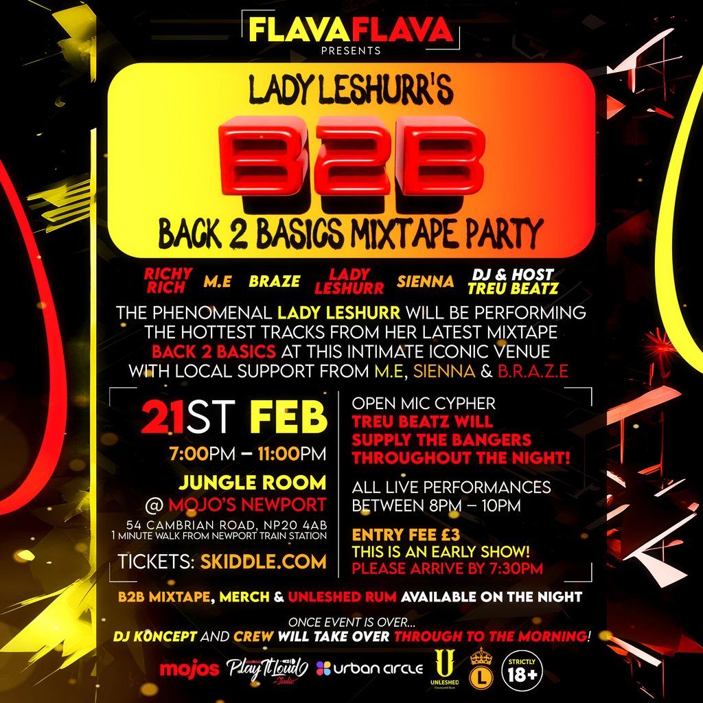 Flava Flava Presents Lady Leshurr's B2B Mixtape Party Mojos   Jungle Room Newport