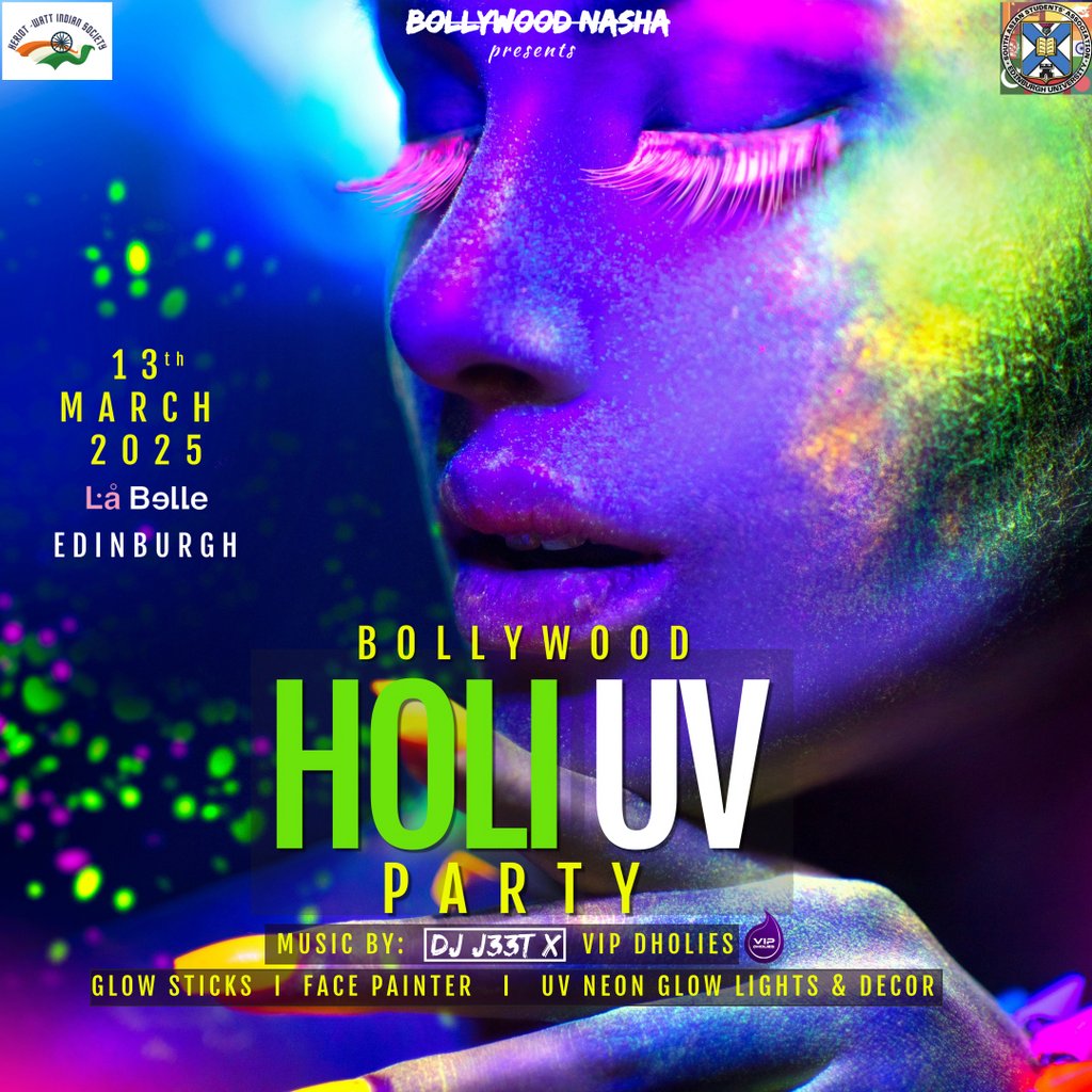 Holi UV Party 2025-Edinburgh La Belle Angele Edinburgh