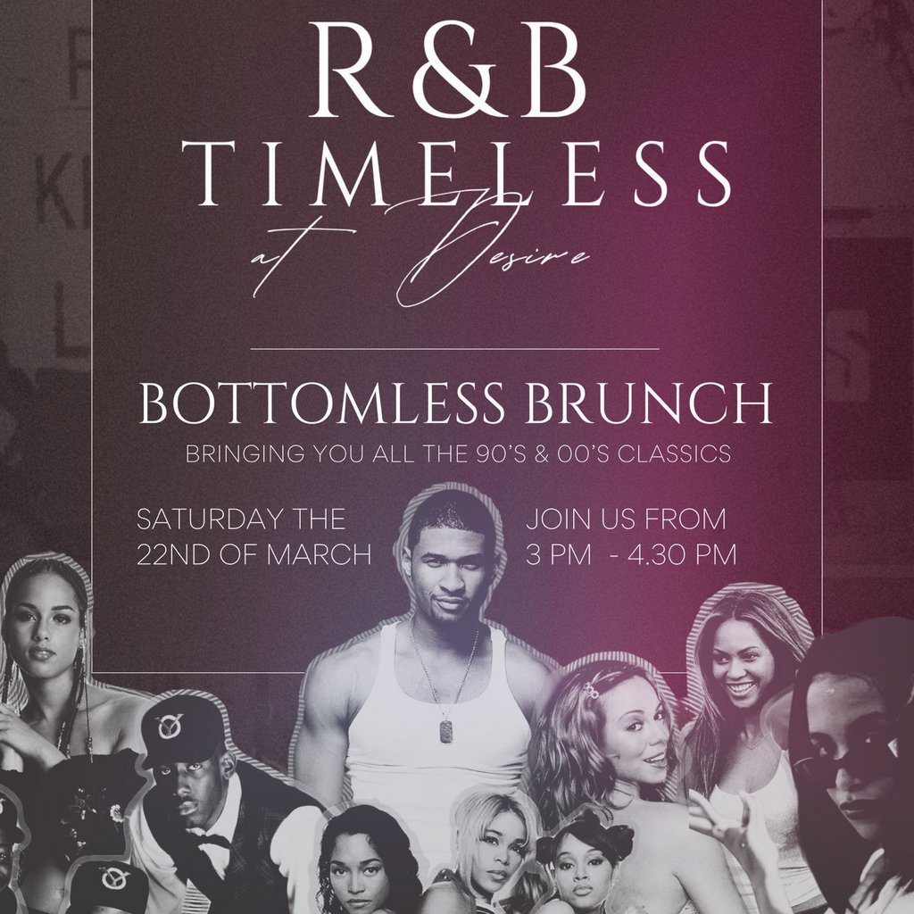 R&B timeless bottomless brunch Desire Cocktail Bar Stoke-on-Trent