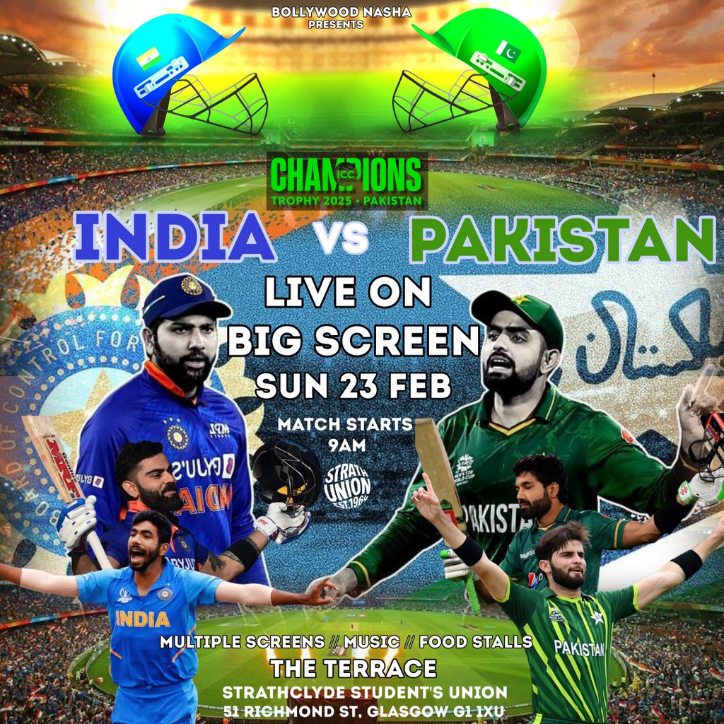India vs Pakistan: Live on Big Screen: Champions Trophy 2025 Strathclyde Student's Union Glasgow