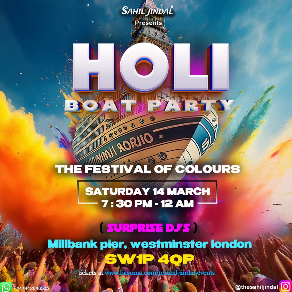 Holi BOAT PARTY Millbank Tower London
