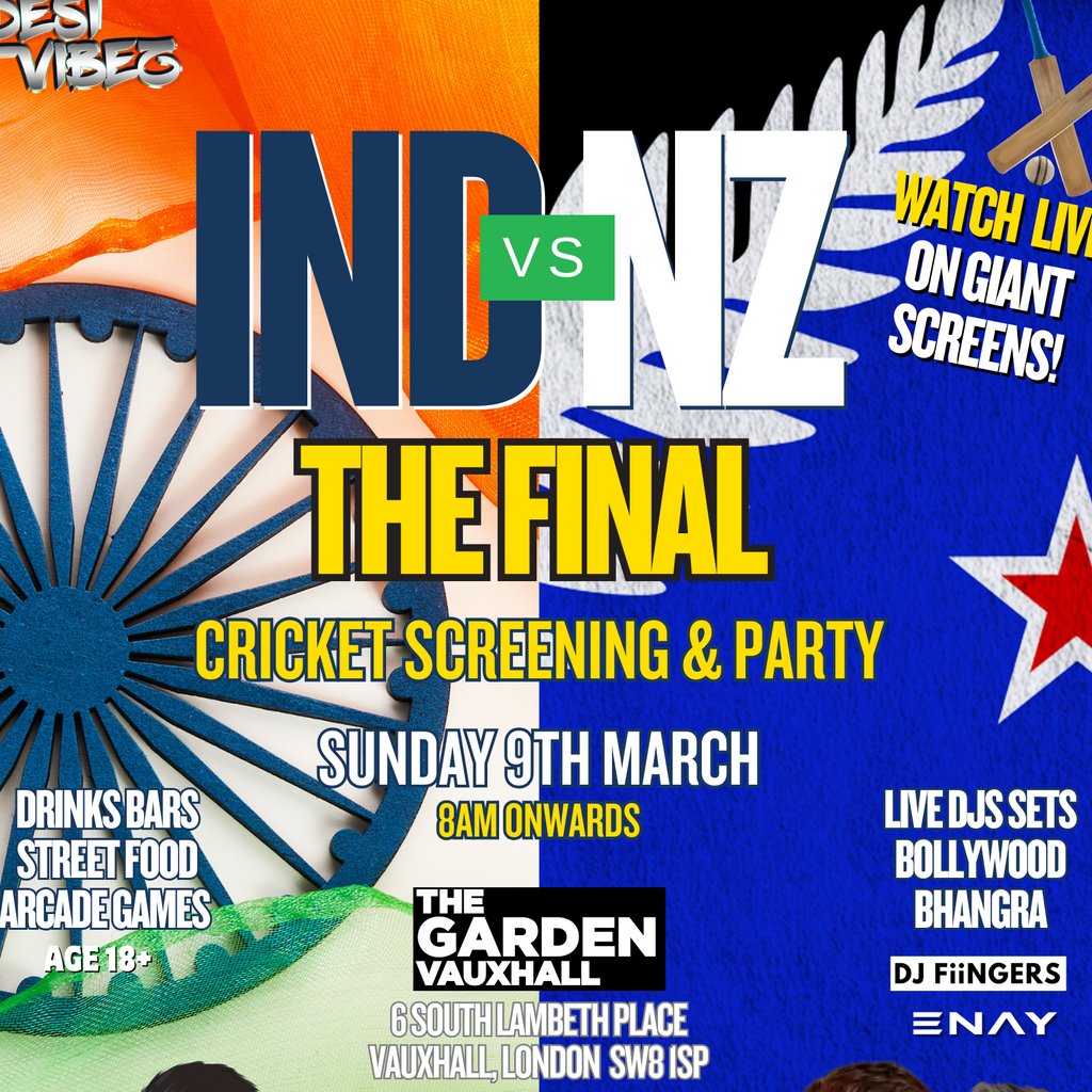 INDIA vs NEW ZEALAND : THE FINAL CRICKET SCREENING PARTY Vauxhall Street Food Garden London