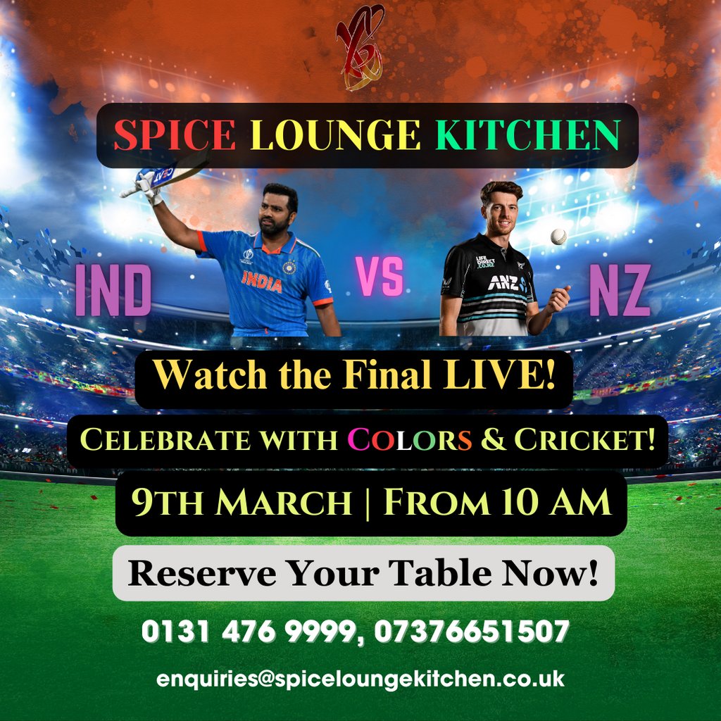 Champions Trophy Live Screening at Spice Lounge Kitchen Spice Lounge Kitchen Edinburgh