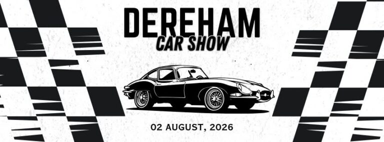 Poster for the Dereham Car Show featuring cars and community activities.