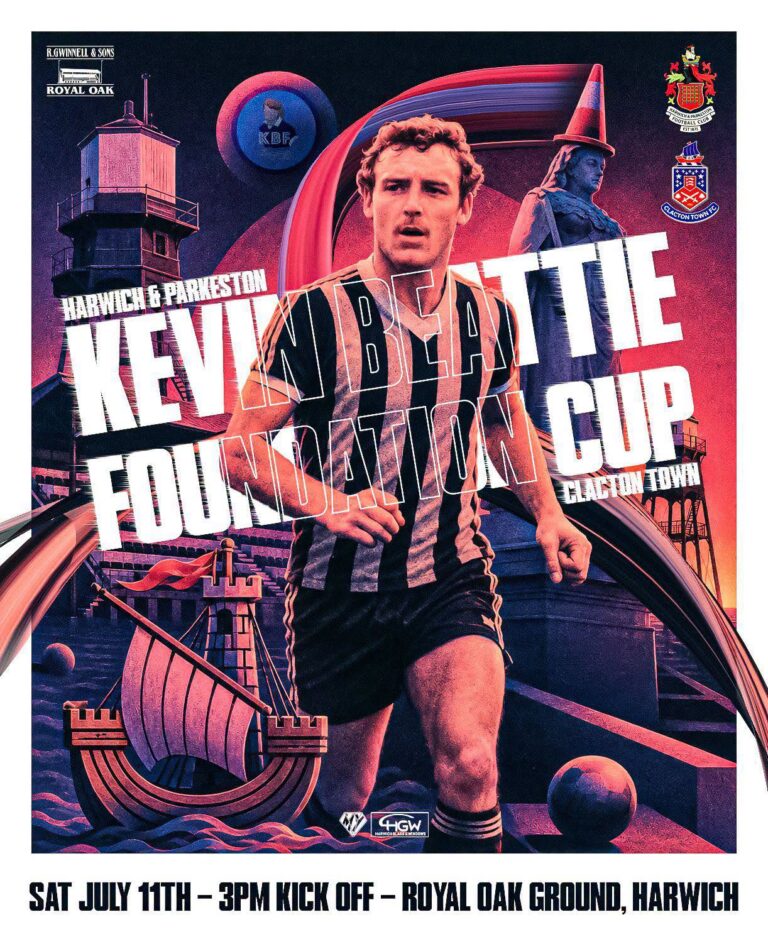 Poster for the Harwich & Parkston Kevin Beattie Foundation Cup event.