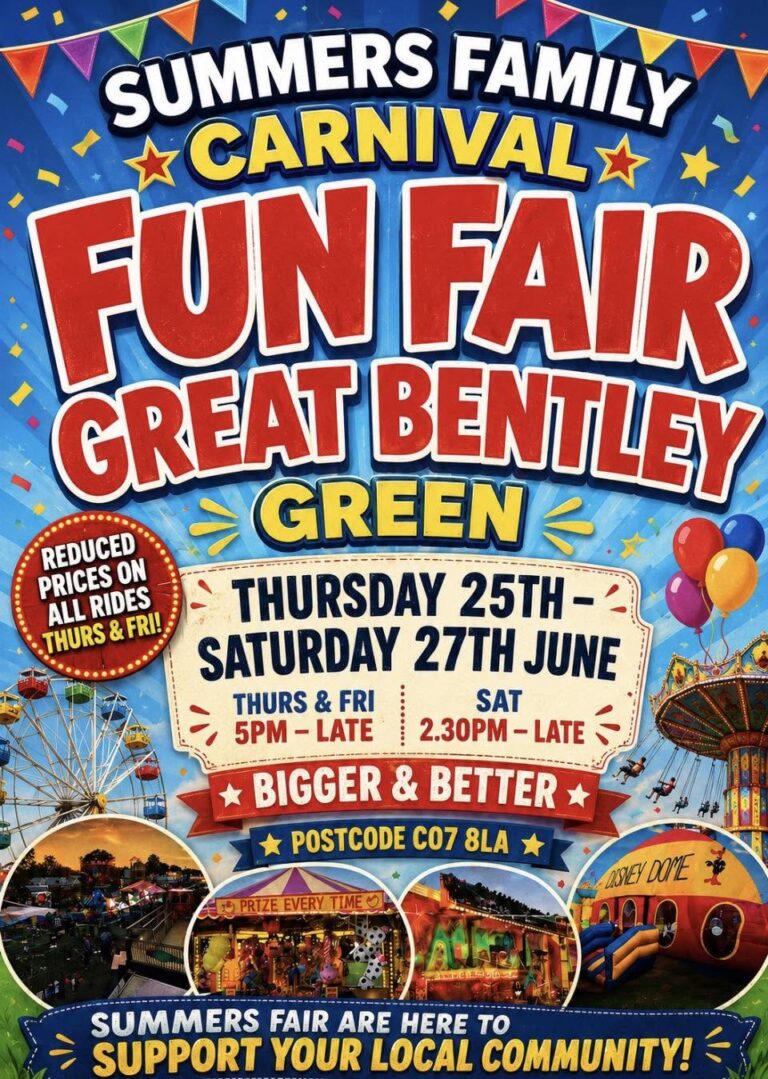 Poster for Summers Family Carnival Fun Fair in Great Bentley.