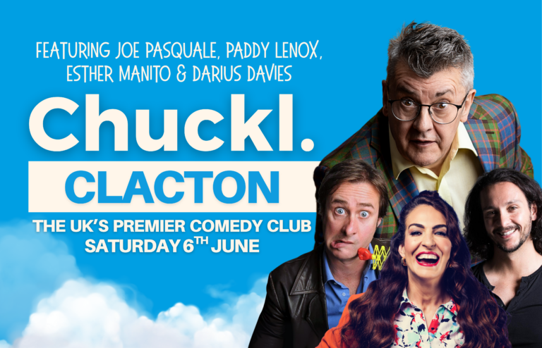Poster for Chuckl. comedy night featuring Joe Pasquale and others.