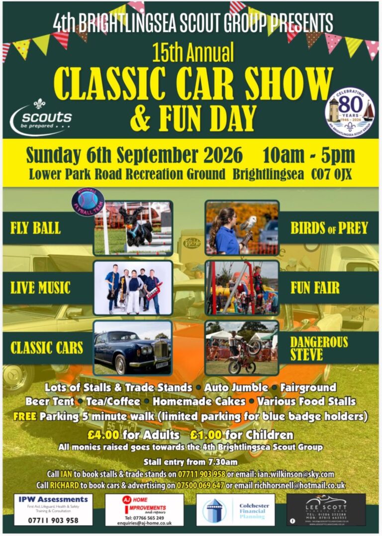 Poster for the 15th Annual Classic Car Show & Fun Day in Brightlingsea.