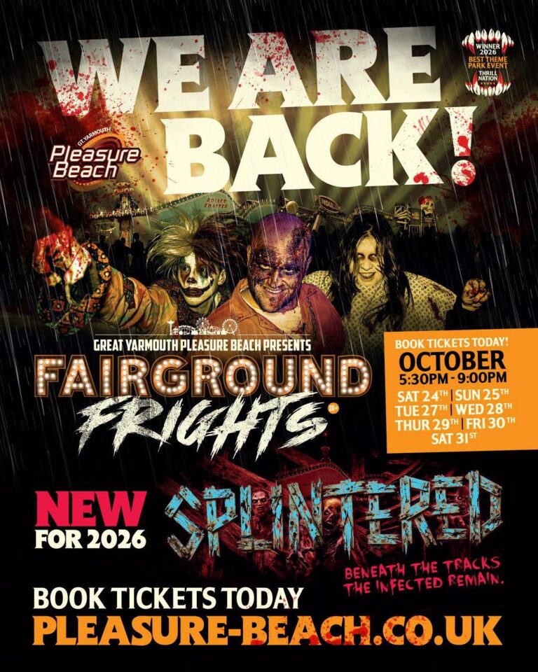 Poster for Fairground Frights 2026 featuring Halloween themes.