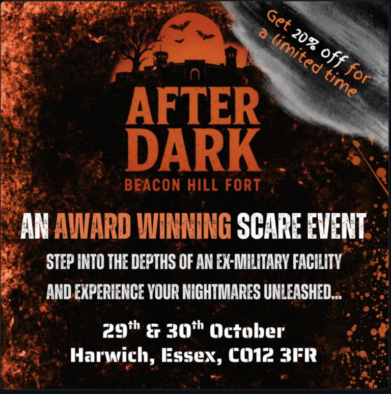 Poster for AFTER DARK scare event at Beacon Hill Fort