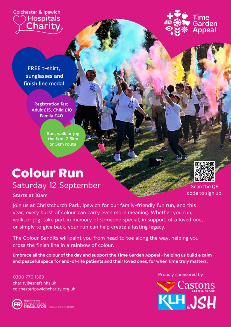 Colour Run event poster featuring vibrant colors and joyful participants.