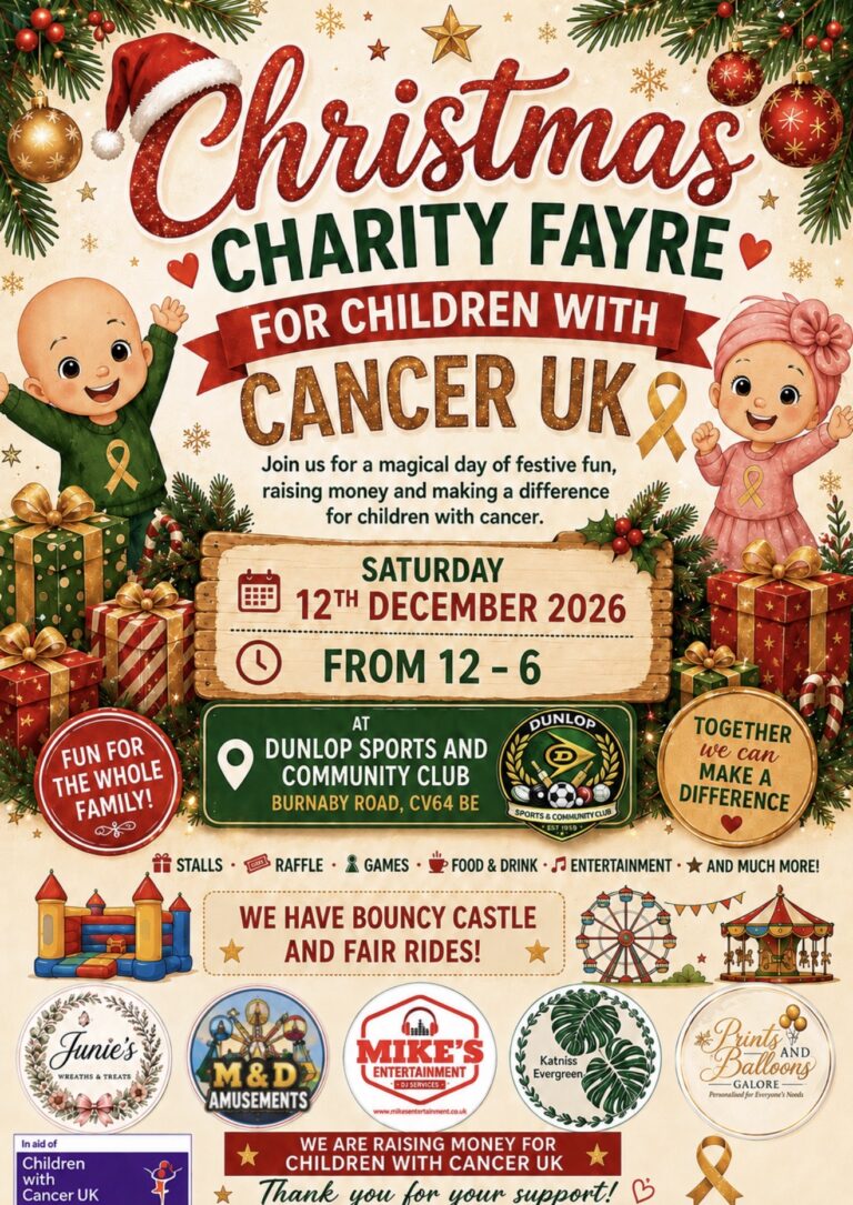 Poster for the Christmas Charity Fayre supporting Children with Cancer UK.