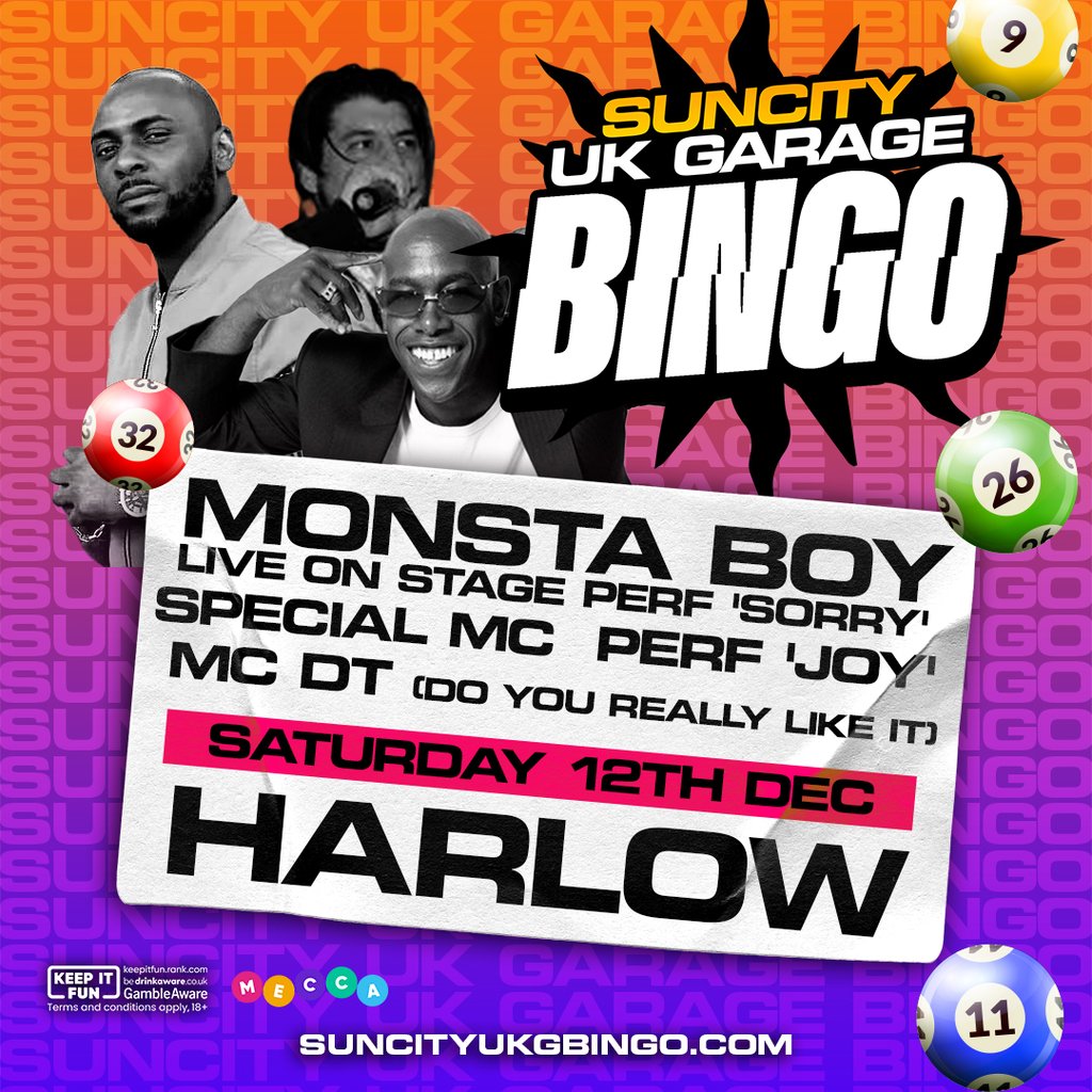 UK Garage Bingo Tour | MC DT & MONSTA BOY| HARLOW